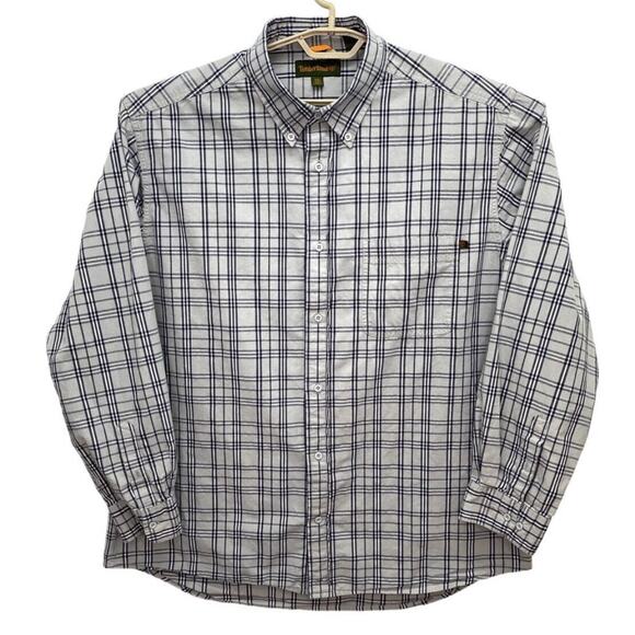 Timberland Shirt Mens Size XXL Black Gray Plaid Button Down Long Sleeve Cotton - Picture 1 of 9